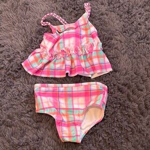 18 Month Plaid Pink and Green Kids Swim Two Piece